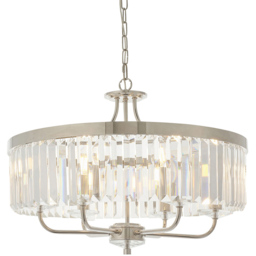 Merano Ascoli Cut Glass Clear and Nickle 6 Light Ceiling Pendant - Size: 55 x 55 x 190cm - Nickel - Wilko - thumbnail 4