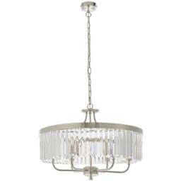 Merano Ascoli Cut Glass Clear and Nickle 6 Light Ceiling Pendant - Size: 55 x 55 x 190cm - Nickel - Wilko