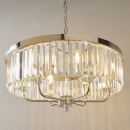 Merano Ascoli Cut Glass Clear and Nickle 6 Light Ceiling Pendant - Size: 55 x 55 x 190cm - Nickel - Wilko - thumbnail 5