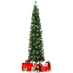 Costway Pre Lit Warm White LED Half Shape Artificial Christmas Tree 7ft - Green - Wilko - thumbnail 4
