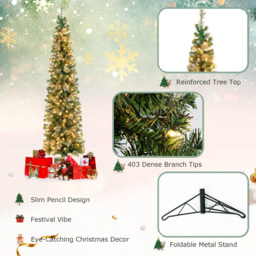 Costway Pre Lit Warm White LED Half Shape Artificial Christmas Tree 7ft - Green - Wilko - thumbnail 5