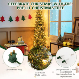 Costway Pre Lit Warm White LED Half Shape Artificial Christmas Tree 7ft - Green - Wilko - thumbnail 7
