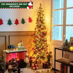 Costway Pre Lit Warm White LED Half Shape Artificial Christmas Tree 7ft - Green - Wilko - thumbnail 3