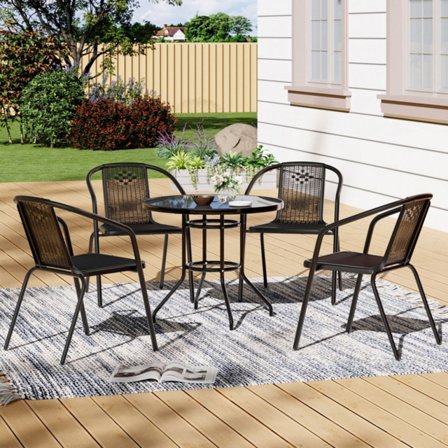 Living and Home Wicker 4 Seater Black Tempered Glass Bistro Set - Wilko - image 1