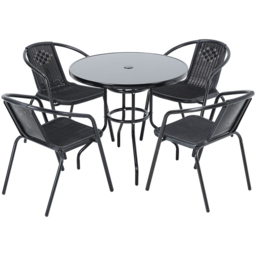 Living and Home Wicker 4 Seater Black Tempered Glass Bistro Set - Wilko - thumbnail 3