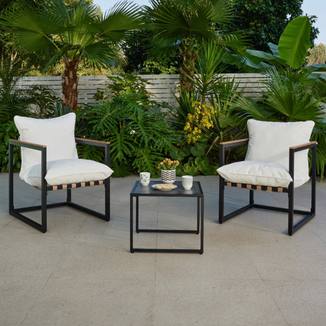 Home Detail Marbella 2 Seater Black Balcony Lounge Set with Ivory Cushions - Wilko - image 1