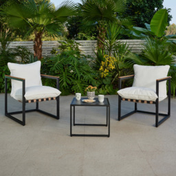 Home Detail Marbella 2 Seater Black Balcony Lounge Set with Ivory Cushions - Wilko - thumbnail 1