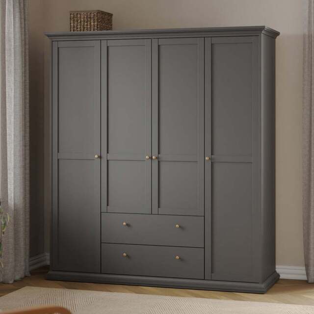 Florence Paris 4 Door 2 Drawer Matt Grey Wardrobe - Size: 4 Door, 2 Drawer - Wilko