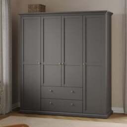 Florence Paris 4 Door 2 Drawer Matt Grey Wardrobe - Size: 4 Door, 2 Drawer - Wilko - thumbnail 1