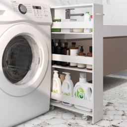Costway 4 Shelf White Slim Storage Cart with Wheels - Size: 101 x 19 x 12cm - Wilko - thumbnail 3