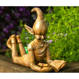 Marco Paul Bronze Lying Elf Reading a Book Garden Ornament - Size: 41 x 20 x 10cm - Brown - Wilko - thumbnail 3
