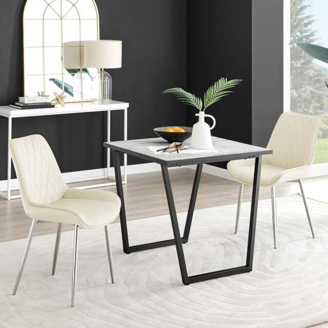 Furniturebox Copeland Cesano Marble Effect 2 Seater Dining Set White Cream and Chrome - Wilko - image 1