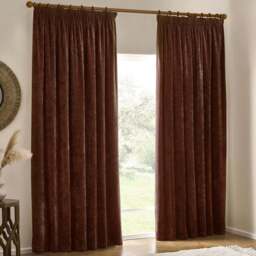 Yard Heavy Nutmeg Chenille Velvet Pencil Pleat Curtains 168 x 137cm - Size: W 168 x D 137cm - Red - Wilko - thumbnail 1
