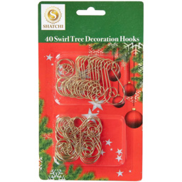 Shatchi Gold Swirl Tree Decoration Hooks 40 Pack - Size: 35 x 1.5 x 25cm - Wilko