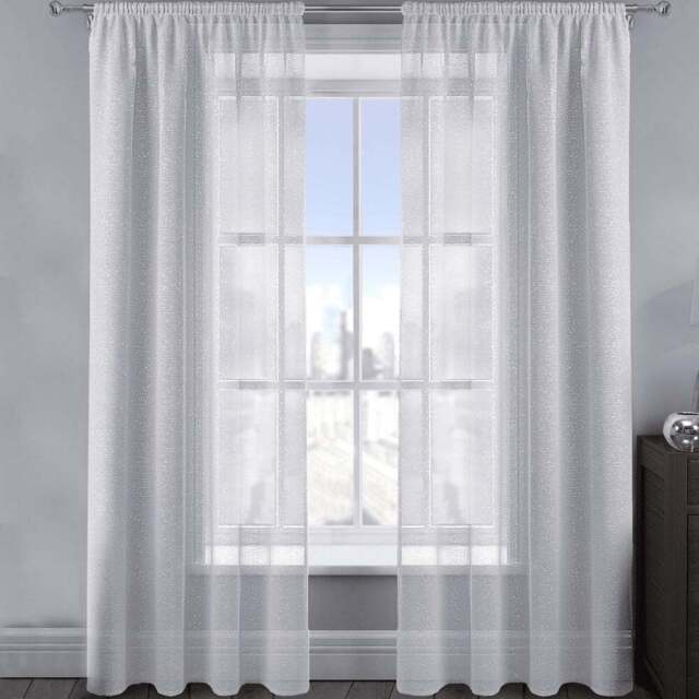 Velosso Alessandria White Shimmer Voile Panel Curtain 137 x 137cm - Size: W 137 x D 137cm - Wilko - image 1