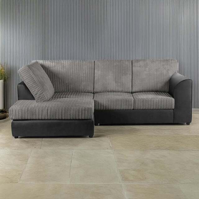 Luxor 4 Seater Black and Grey Jumbo Cord Full Back Left Hand L Shape Corner Sofa - Multi - Wilko - image 1