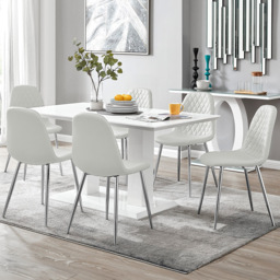 Furniturebox Molini Solara 6 Seater Dining Set White Gloss and Chrome - Wilko - thumbnail 1