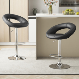 Costway Black Height Adjustable Swivel Bar Stool Set of 2 - Size: 62 x 56 x 36cm - Wilko - thumbnail 1