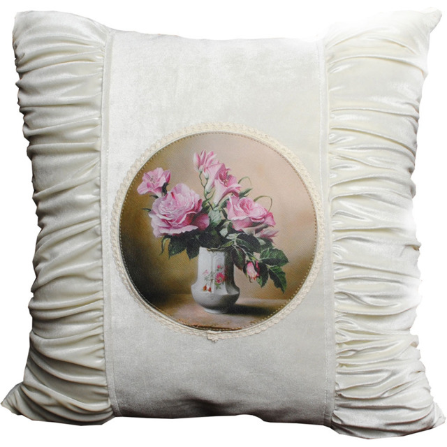 Intimates Velvet Pleated Floral Filled Cushion 45 x 45cm 2 Pack - Size: 43 x 43cm - Cream - Wilko - image 1