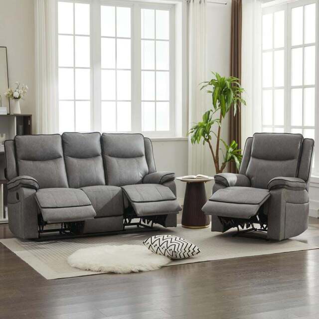Furniture One 4 Seater Grey Manual Sectional Recliner Couches Sofa Set - Size: 6 Seater - Wilko - image 1