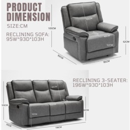 Furniture One 4 Seater Grey Manual Sectional Recliner Couches Sofa Set - Size: 6 Seater - Wilko - thumbnail 6