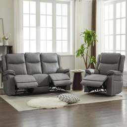 Furniture One 4 Seater Grey Manual Sectional Recliner Couches Sofa Set - Size: 6 Seater - Wilko - thumbnail 1