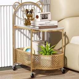 Costway Single Shelf Golden Bear Pattern Glass Coffee Table - Size: 60 x 40 x 76cm - Yellow - Wilko