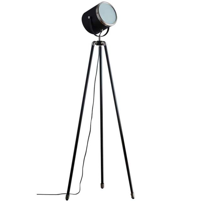 Kliving Dagon Black Shade Satin Nickel Projector Style Tripod Floor Lamp - Size: 155 x 62 x 62cm - Wilko - image 1