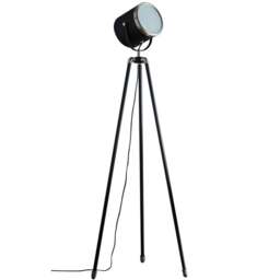 Kliving Dagon Black Shade Satin Nickel Projector Style Tripod Floor Lamp - Size: 155 x 62 x 62cm - Wilko