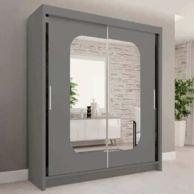 Sliding Wardrobes 4U Marika 2 Door Grey Mirrored Wardrobe 180cm - Wilko - image 1