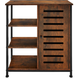 tectake Runcorn Single Door 3 Shelf Dark Rustic Wooden Sideboard - Size: 82 x 32 x 71cm - Brown - Wilko - thumbnail 4