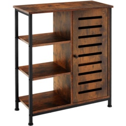 tectake Runcorn Single Door 3 Shelf Dark Rustic Wooden Sideboard - Size: 82 x 32 x 71cm - Brown - Wilko - thumbnail 3
