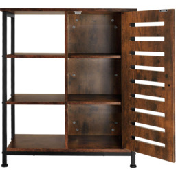 tectake Runcorn Single Door 3 Shelf Dark Rustic Wooden Sideboard - Size: 82 x 32 x 71cm - Brown - Wilko - thumbnail 5