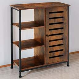 tectake Runcorn Single Door 3 Shelf Dark Rustic Wooden Sideboard - Size: 82 x 32 x 71cm - Brown - Wilko - thumbnail 1