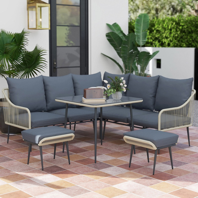 Outsunny 6 Seater Light Grey Garden Lounge Set - Wilko - image 1
