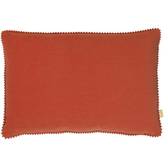 furn. Cosmo Brick Velvet Pom-Pom Cushion - Size: 50 x 30cm - Brown - Wilko - image 1