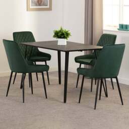 Seconique Marlow and Avery 4 Seater Dining Set Black Marble and Emerald Green Velvet - Black Marble/Emerald Green Velvet - Wilko - thumbnail 1