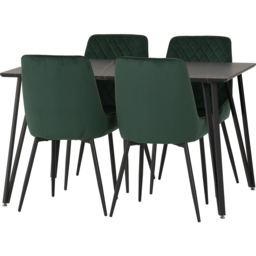 Seconique Marlow and Avery 4 Seater Dining Set Black Marble and Emerald Green Velvet - Black Marble/Emerald Green Velvet - Wilko - thumbnail 3