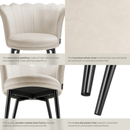 tectake Stella Cream and Black Velvet Padded Armchair - Size: Single - Wilko - thumbnail 6