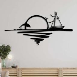 Decortie Sunrise and Sailing Boat Textured Black Metal Wall Art - Size: 37 x 75 x 0.2cm - Wilko - thumbnail 4