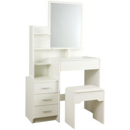 Home Source Arlo 4 Drawer 4 Shelf White Vanity Table and Cushioned Stool Set with Mirror - Size: 149 x 87 x 40cm - Wilko - thumbnail 3