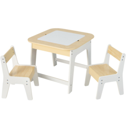 Costway 2 Seater Kids Natural Table and Chair Set with Hidden Storage - Size: 70 x 68 x 10cm - Cream - Wilko - thumbnail 4