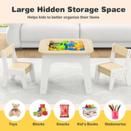 Costway 2 Seater Kids Natural Table and Chair Set with Hidden Storage - Size: 70 x 68 x 10cm - Cream - Wilko - thumbnail 6