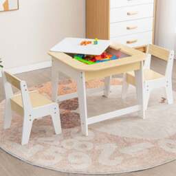 Costway 2 Seater Kids Natural Table and Chair Set with Hidden Storage - Size: 70 x 68 x 10cm - Cream - Wilko - thumbnail 1