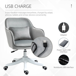 Portland Grey Velvet Massage Office Chair - Size: 57 x 70 x 86cm - Wilko - thumbnail 4