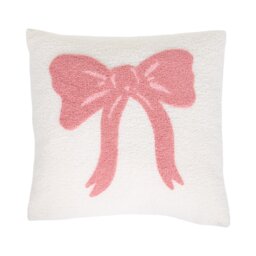 Teddy Fleece Bow Cushion Pink - Wilko