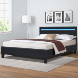 Comfy Living Small Double Black Faux Leather Bed Frame with LED Strip - Wilko