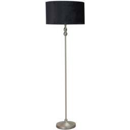 ValueLights Maggie Black Velvet Shade Brushed Chrome Candlestick LED Floor Lamp - Silver - Wilko