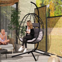 Outsunny Grey Hanging Egg Chair with Folding Basket - Size: 198 x 95 x 98cm - Wilko - thumbnail 1