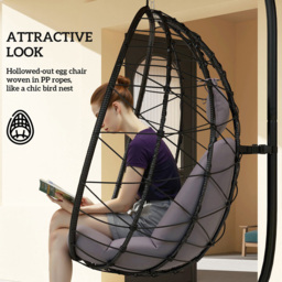 Outsunny Grey Hanging Egg Chair with Folding Basket - Size: 198 x 95 x 98cm - Wilko - thumbnail 7